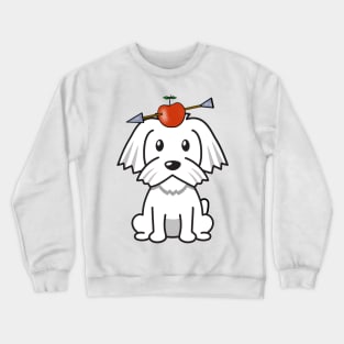 Cute white dog has an apple and arrow on head Crewneck Sweatshirt